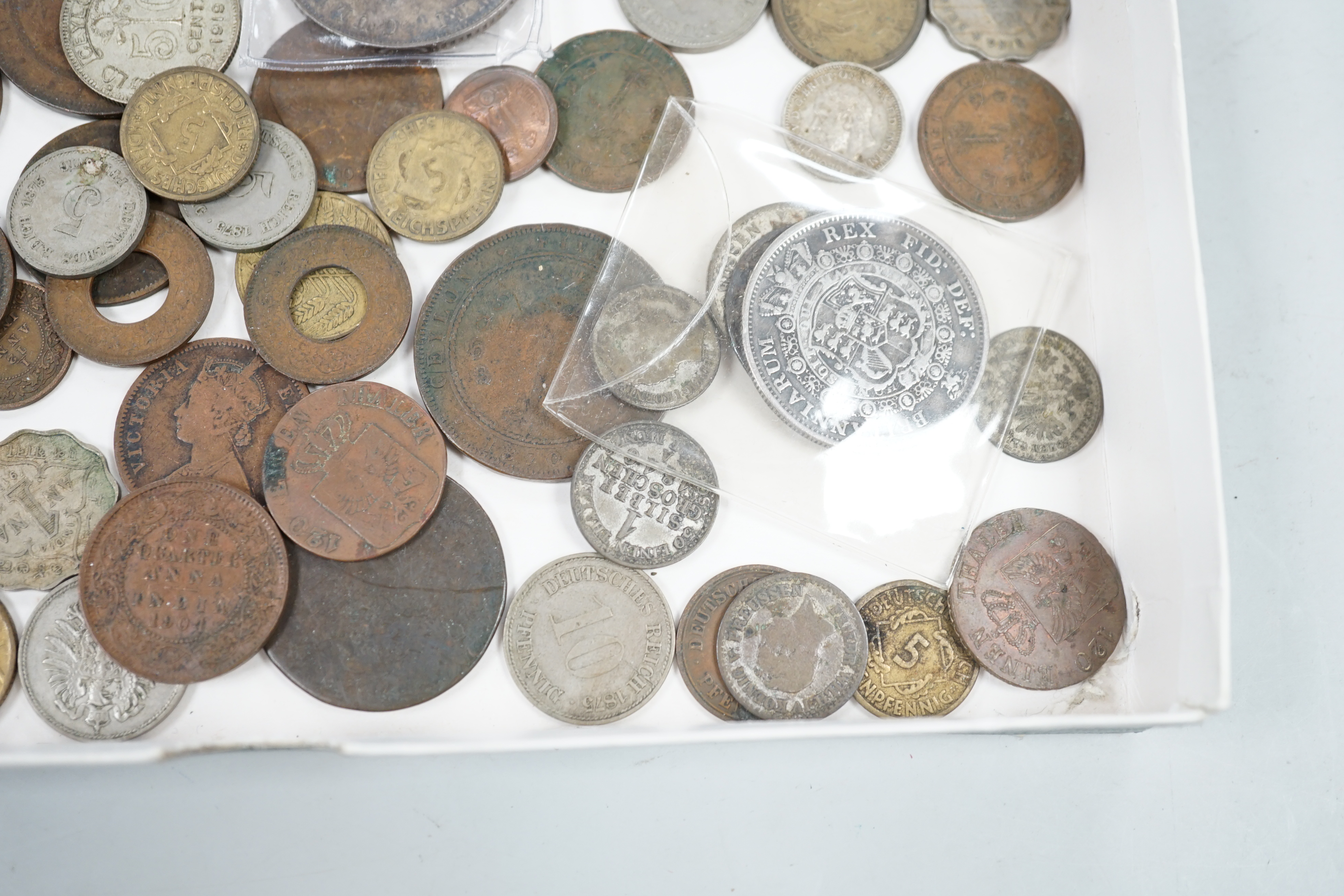 A collection of coins including an Elizabeth I shilling, a Baden zwei Gulden 1847, halfcrown 1816 etc.